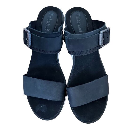 TIMBERLAND ~ Koralyn BLACK LEATHER PLATFORM WEDGE SANDALS ~ SIZE 10 M - Picture 6 of 10